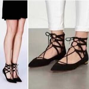 AQUAZZURA BELGRAVIA FLATS BLACK SUEDE 38.5 (SIZE US8)